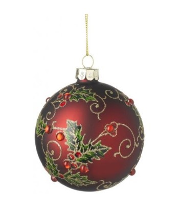 Red Glass Bauble With Holly...