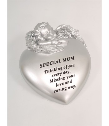 Mum Silver Cherub Heart 11cm