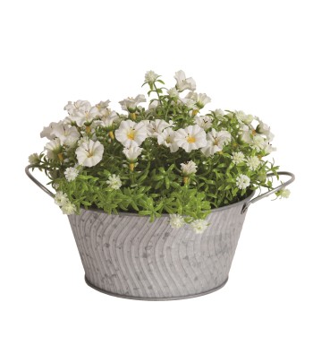 White Floral Tin Pot 19cm