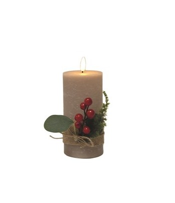 LED Grey Candle With Berry,...