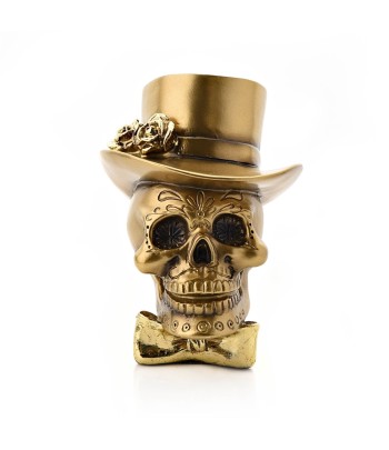 Gold Skull With Top Hat 14cm