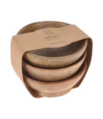 Set Of 3 Mango Wood Bowls 11cm