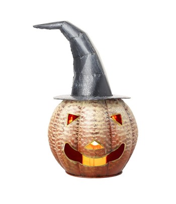 Metal Pumpkin With Witch Hat