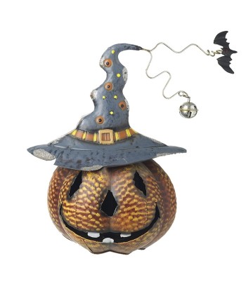 Metal Pumpkin In Witch Hat...