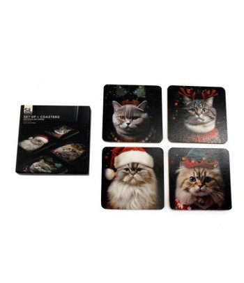 Pack 4 Xmas Cat Coaster