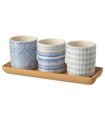 3 Round Ceramic Pots On Plate