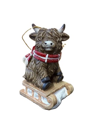 Highland Cow On Sled Tree...