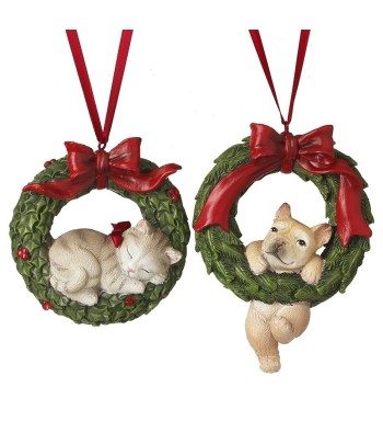 Hanging Cat & Dog In Wreath...