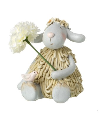 Sitting Sheep Holding Flower