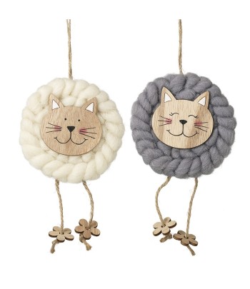 Hanging Wood & Wool Cat...